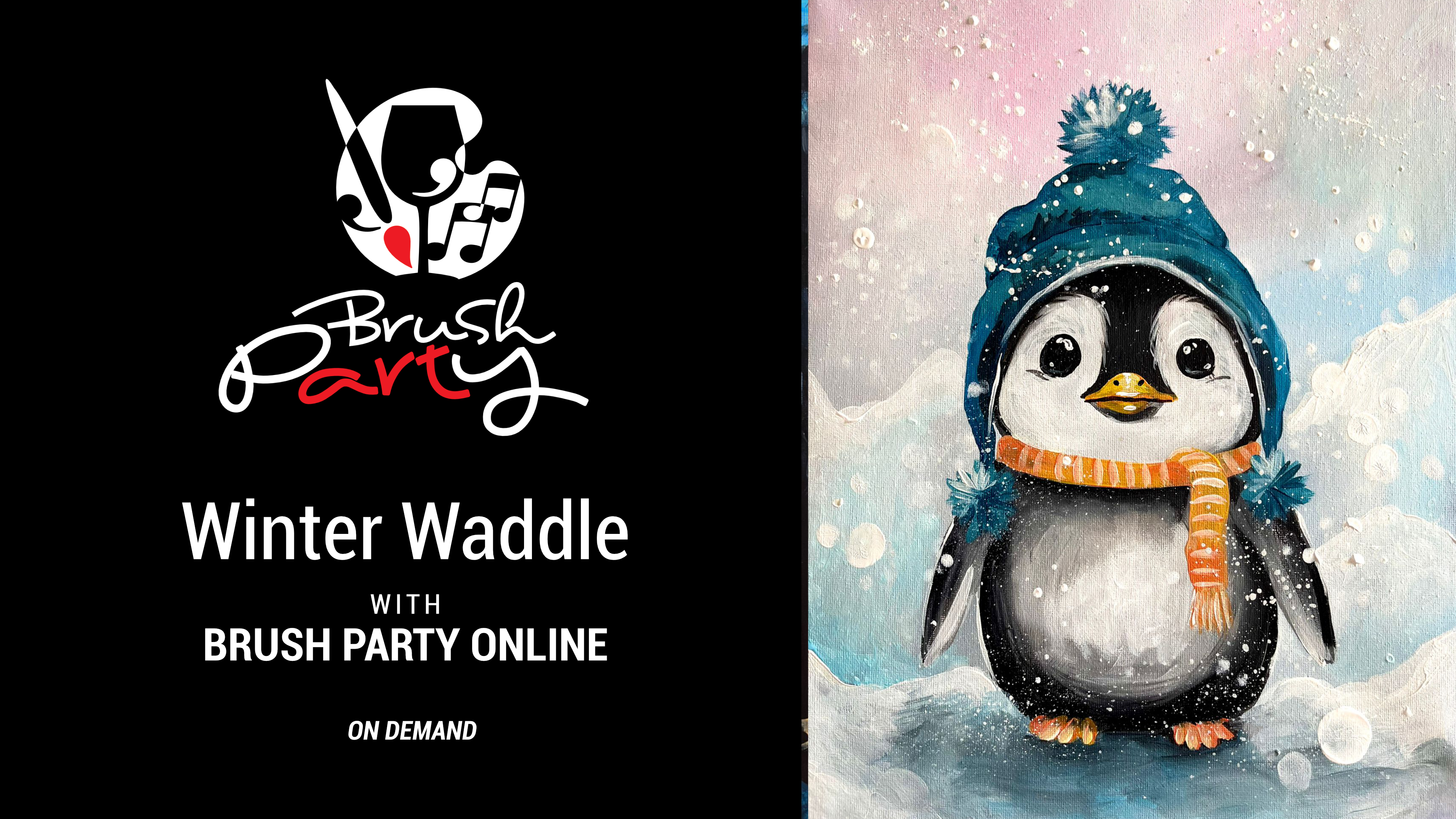 Paint ‘Winter Waddle’ with Brush Party Online
