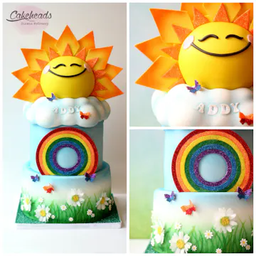 Sun, Clouds, Rainbow & Daisies Cake
