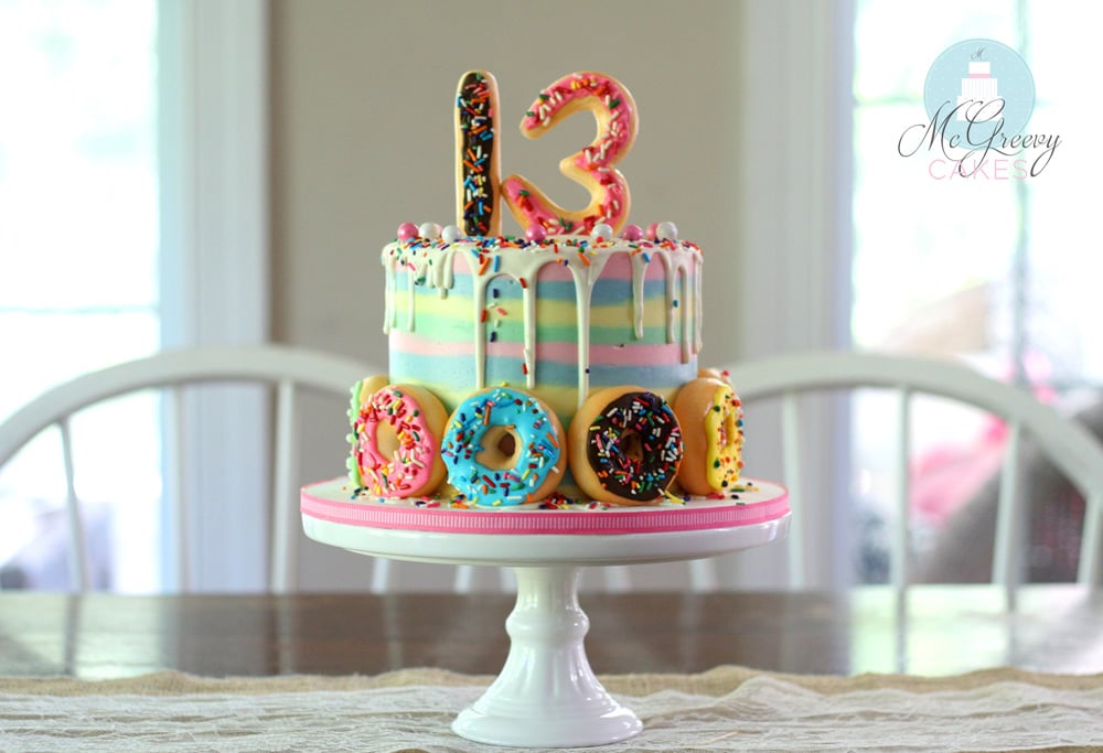 Drippy, Striped Buttercream Donut Cake