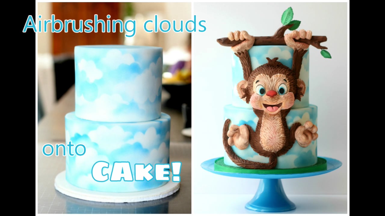 airbrushing clouds on cake