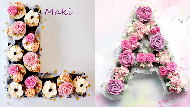 Letter Box Cupcakes & Piped Floral bo...