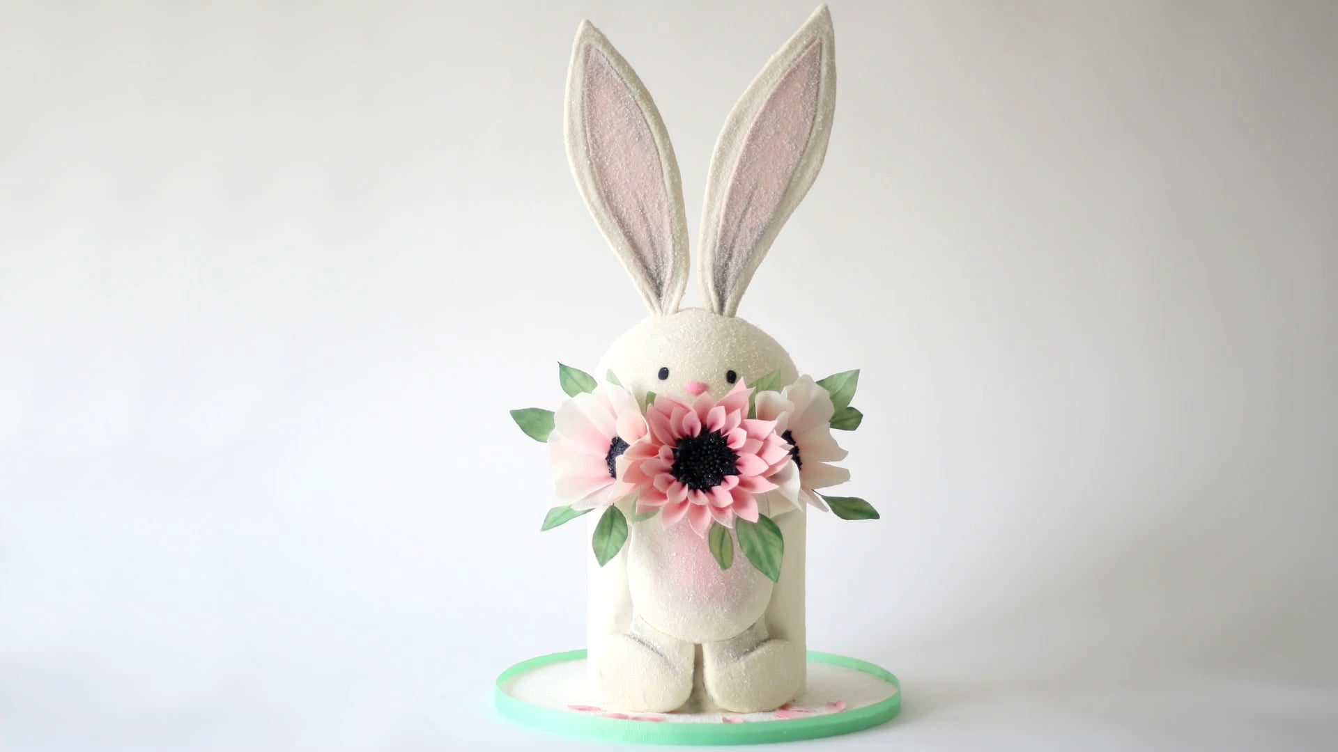 Bunny Holding Flowers Cake; With A Fuzzy Finish