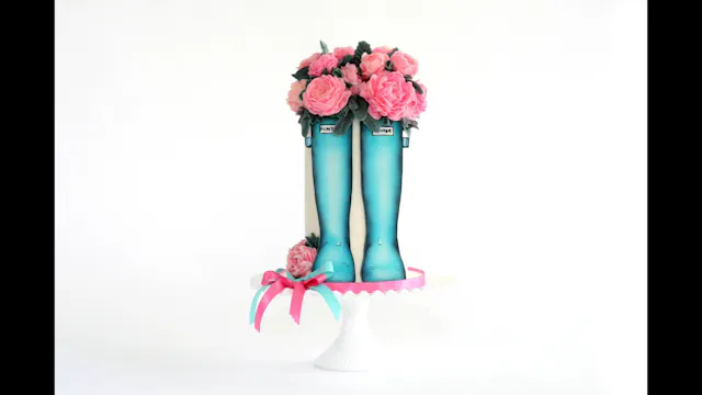 blue boots with piped flowers