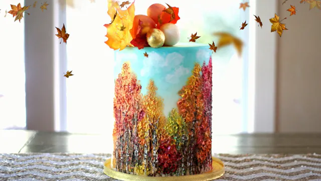 Fall Scene Buttercream Painting on Cake