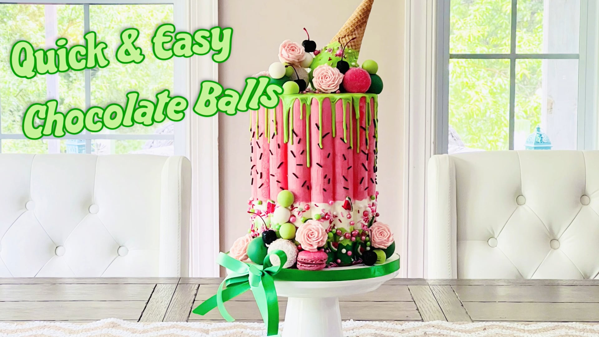 easy choc balls, sprinkles, macarons and cherries