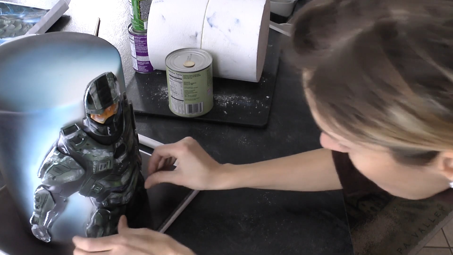 Halo Cake Part 2; Double barrel, airbrushing, attaching painted image