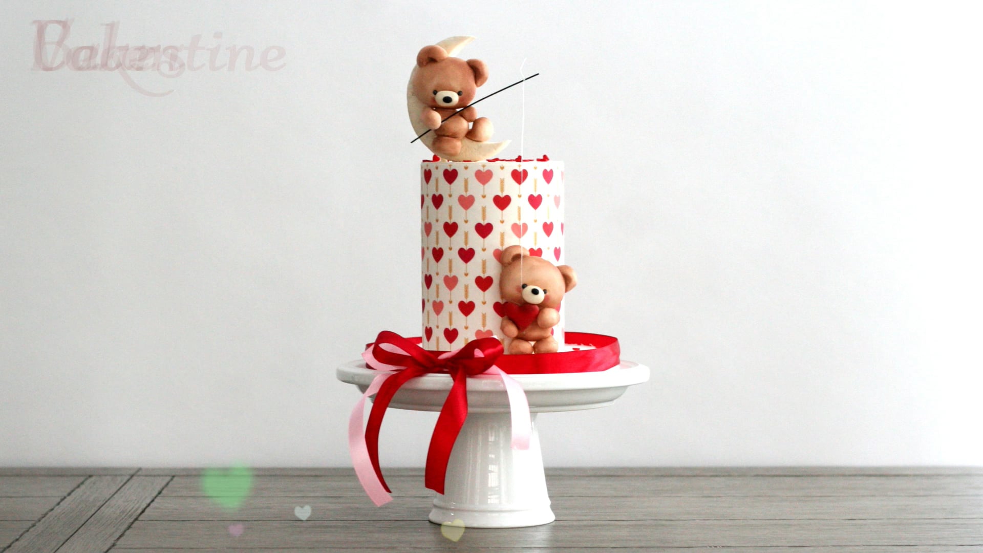 Valentine Bears Cake (& wrapping a buttercream cake with edible fabric designs!)