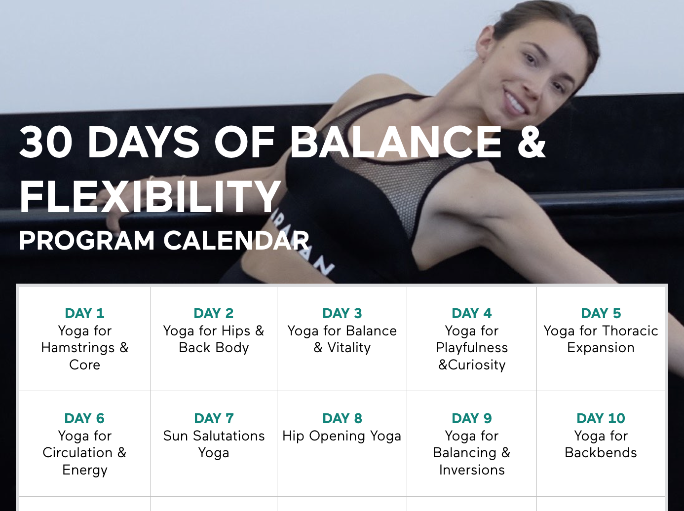 30 Days Of Balance & Flexibility Calendar