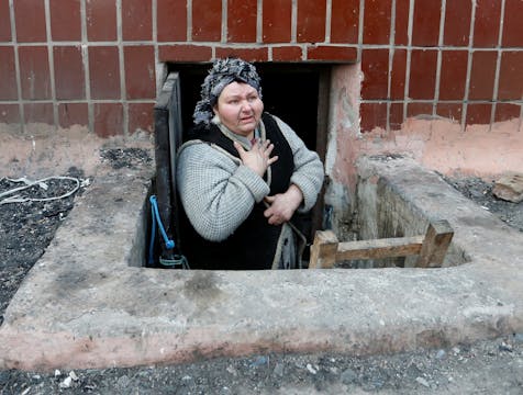 Ukrainian sheltering in a basement