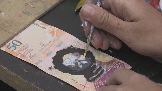 Venezuelans use currency to create art
