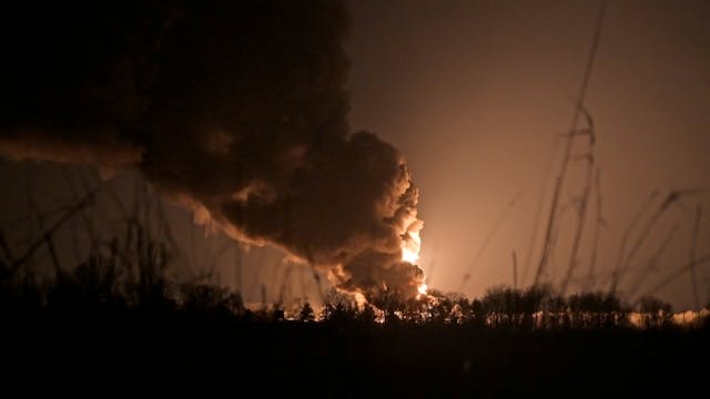 Oil depot burns in Luhansk, Ukraine
