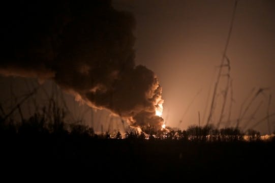 Oil depot burns in Luhansk, Ukraine