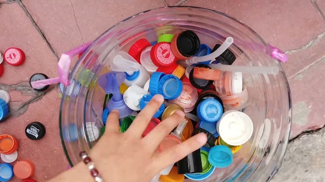 Recycling bottle caps to help kids