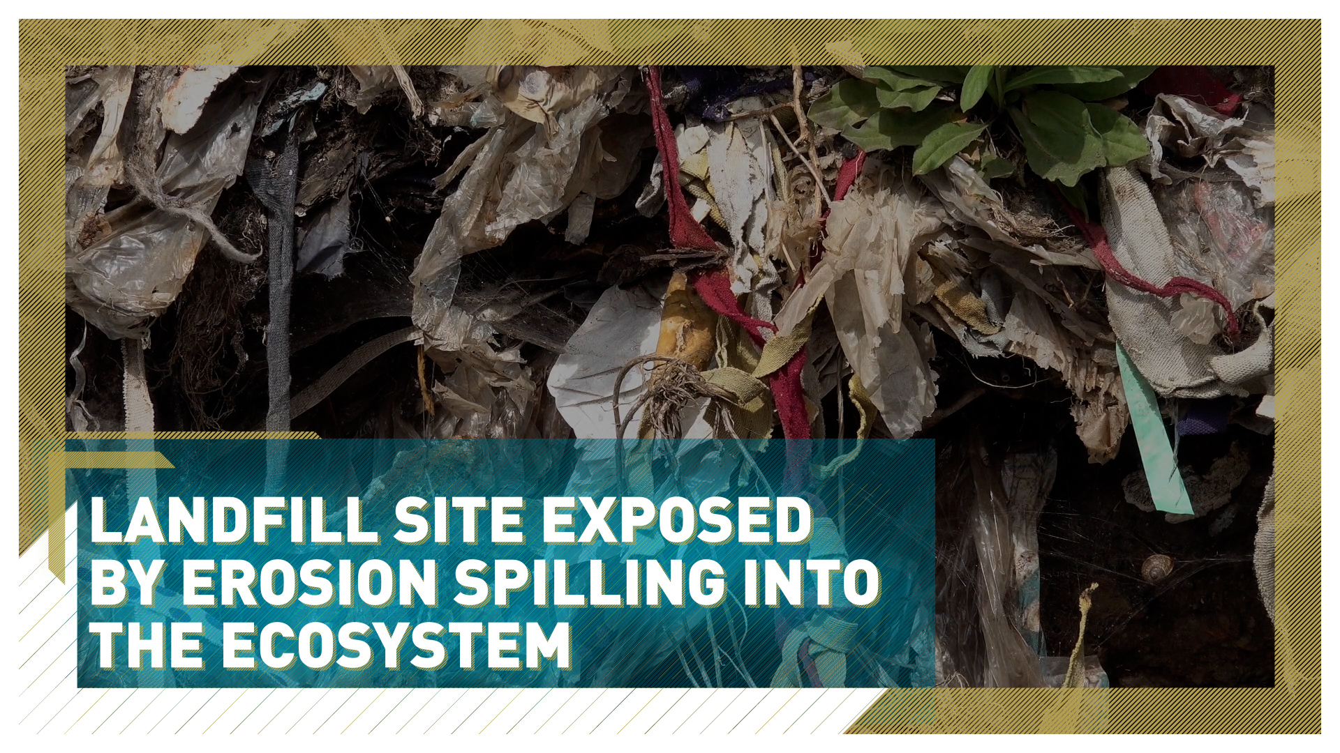 Landfill site exposed by erosion spilling into the ocean