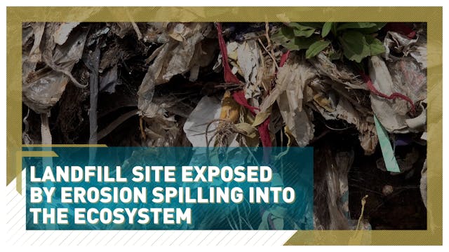 Landfill site exposed by erosion spil...