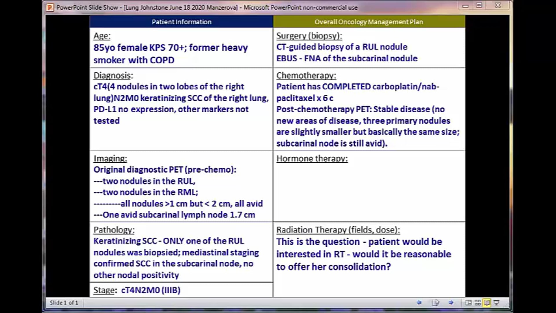 06/18/20 - Dr. Candice Johnstone - Radiation Oncology - Lung US