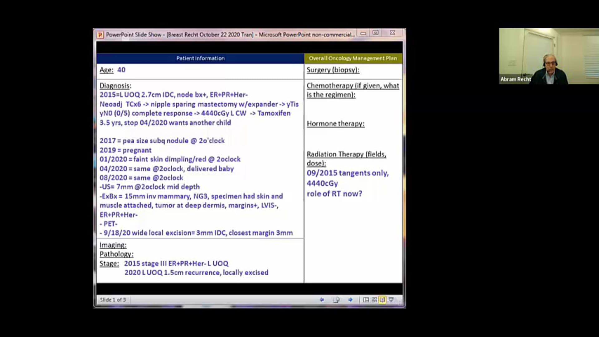 10/22/20 - Dr. Abram Recht - Radiation Oncology - Breast US