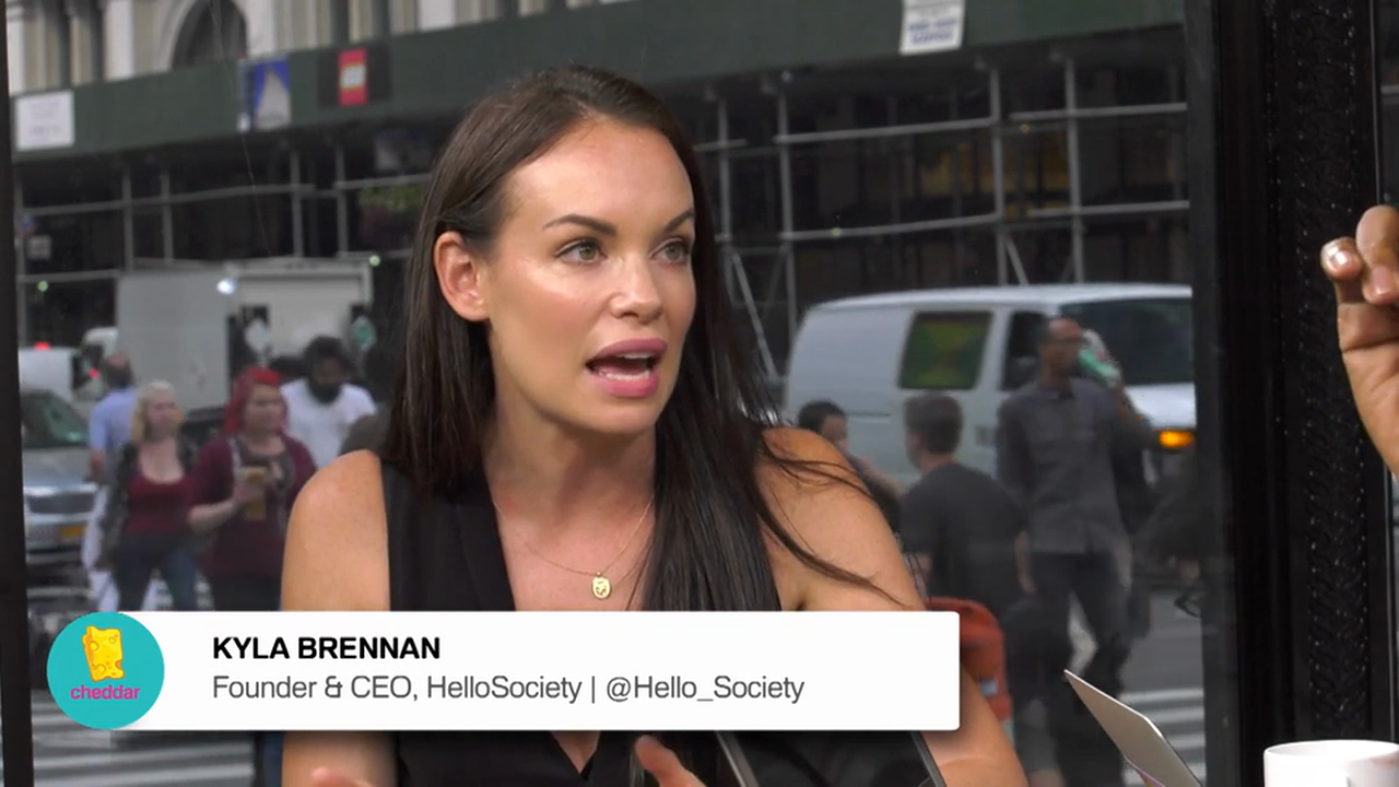 Kyla Brennan, Founder and CEO of HelloSociety & her dog, Oscar the Frenchie