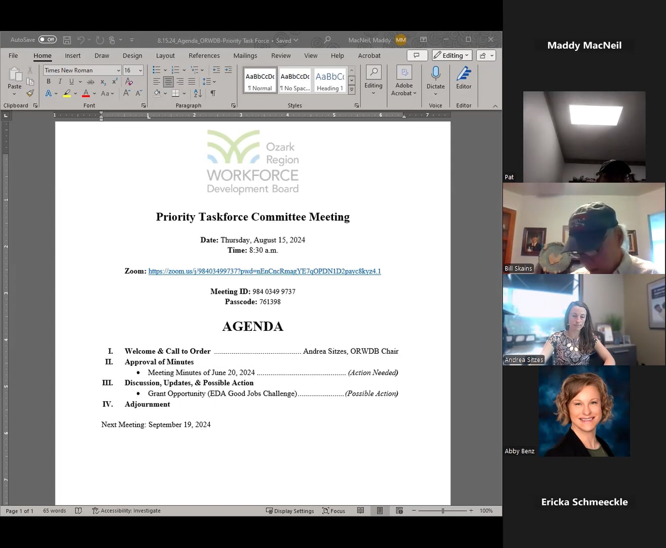 Priority Taskforce Committee Meeting - August 15, 2024