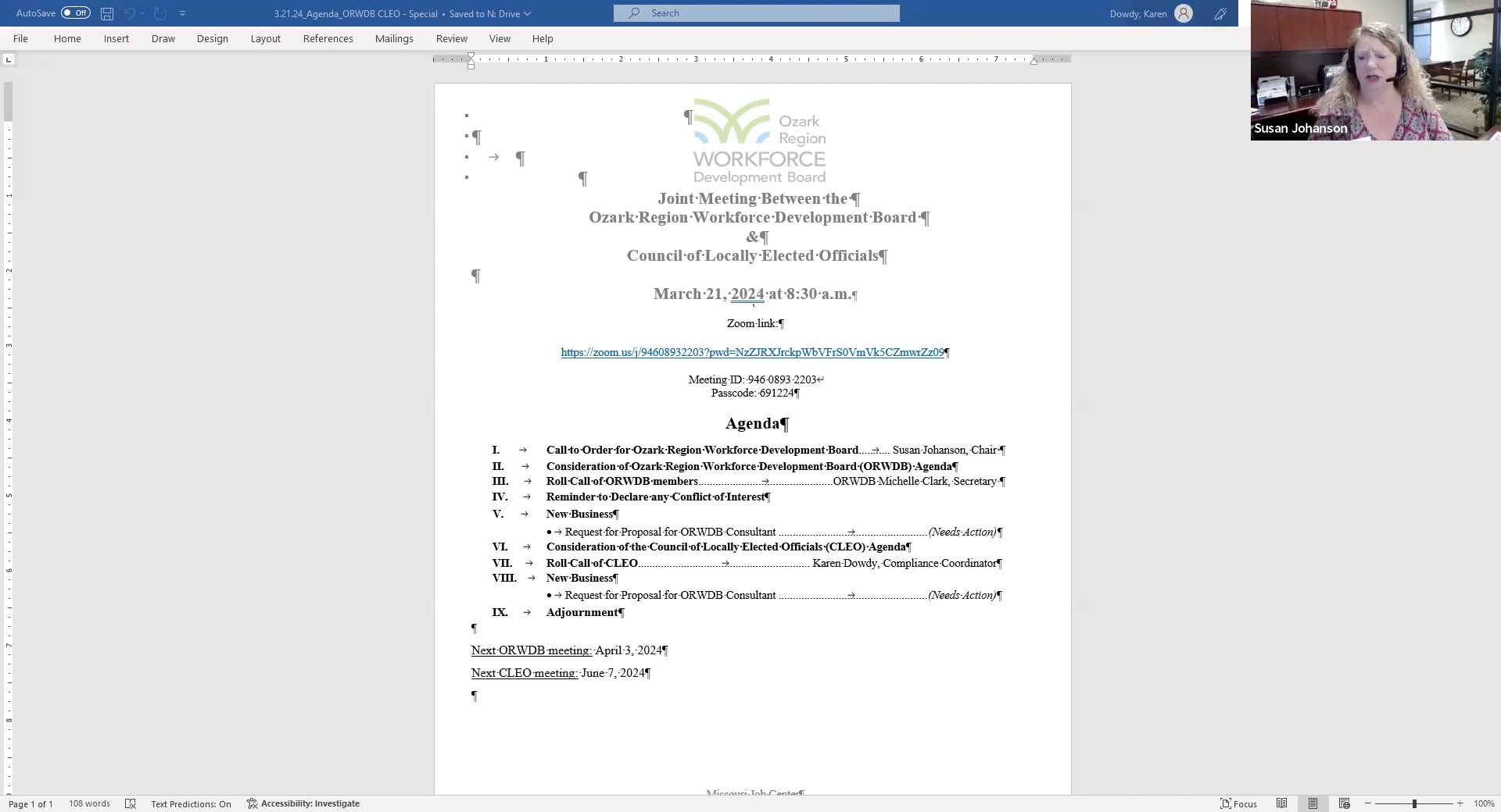 ORWDB & CLEO Meeting - March 21, 2024