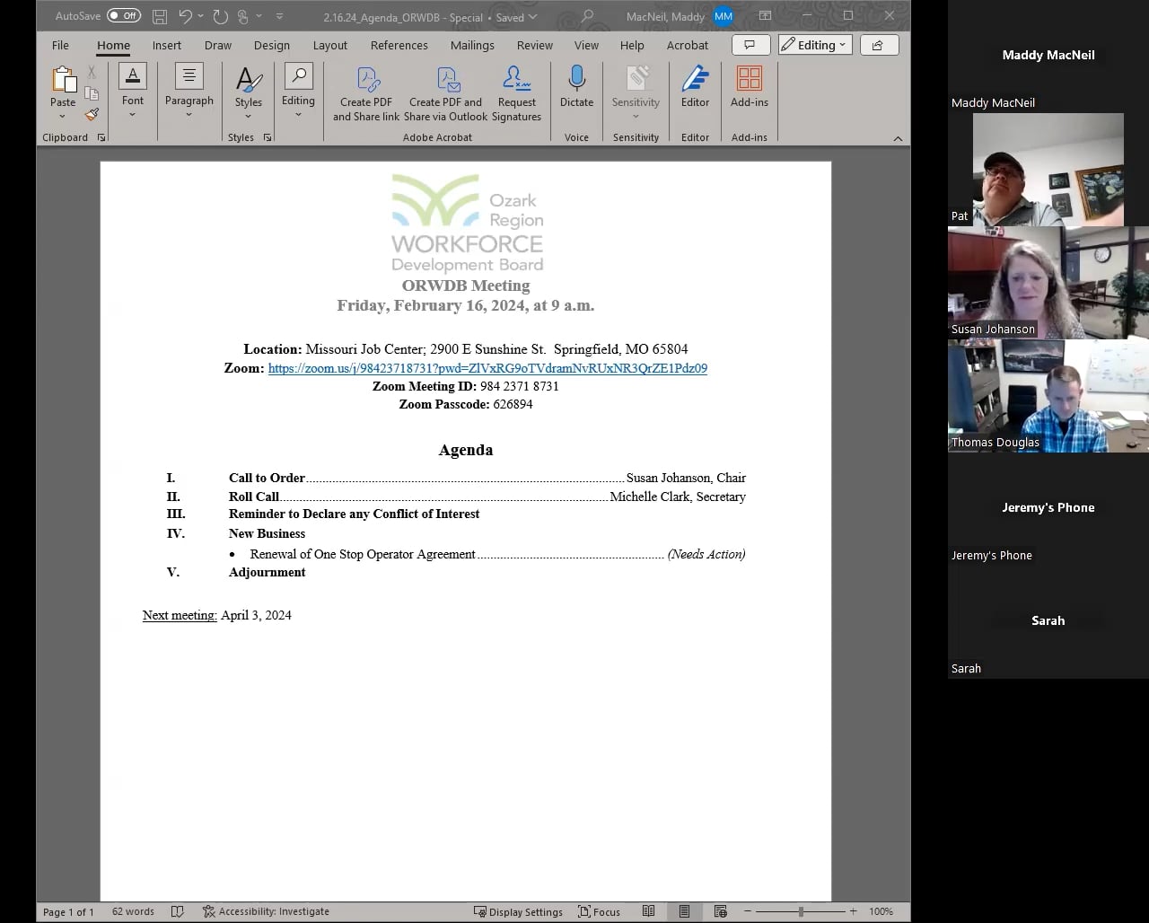 ORWDB Meeting - February 16, 2024