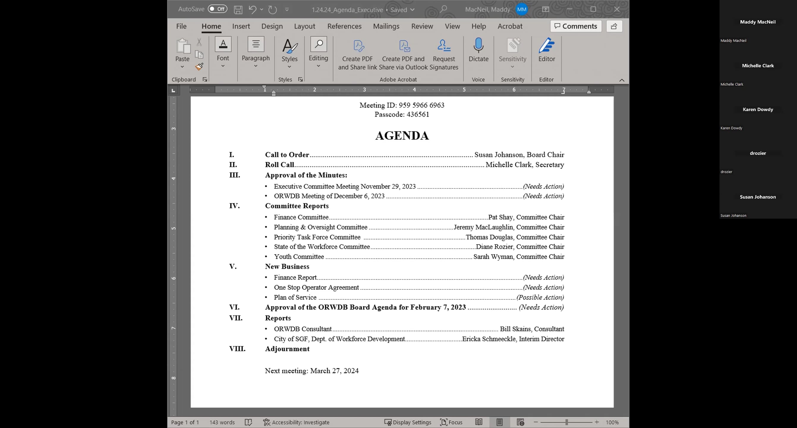 Executive Commitee Meeting - January 24, 2024