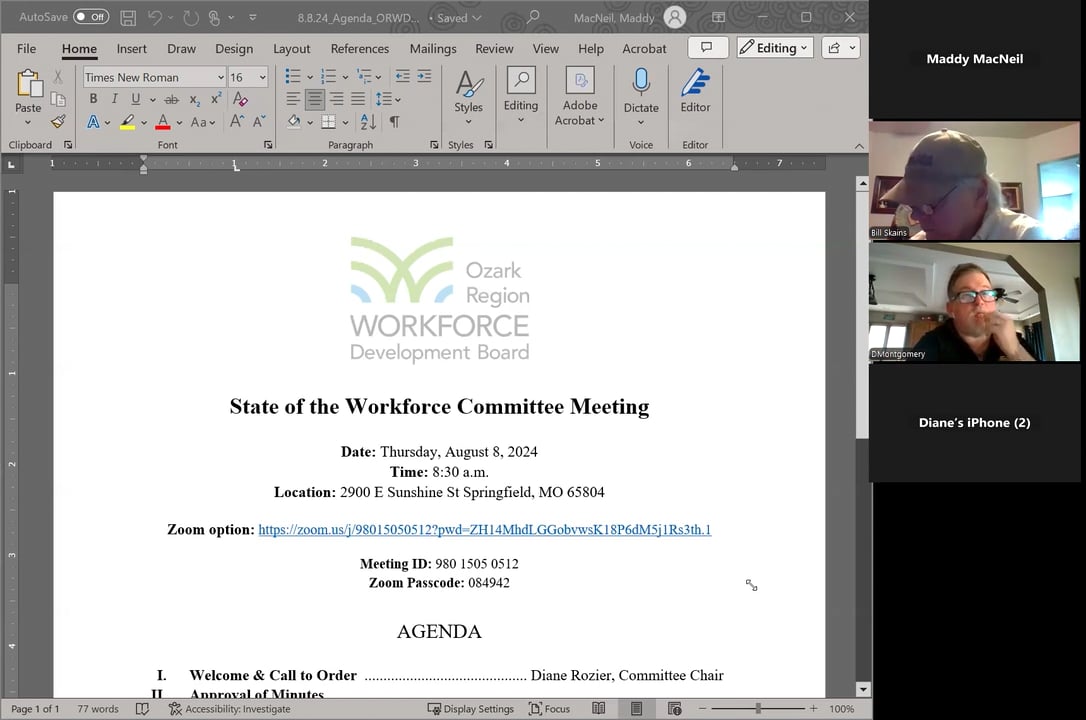 State of the Workforce Committee Meeting - August 8, 2024