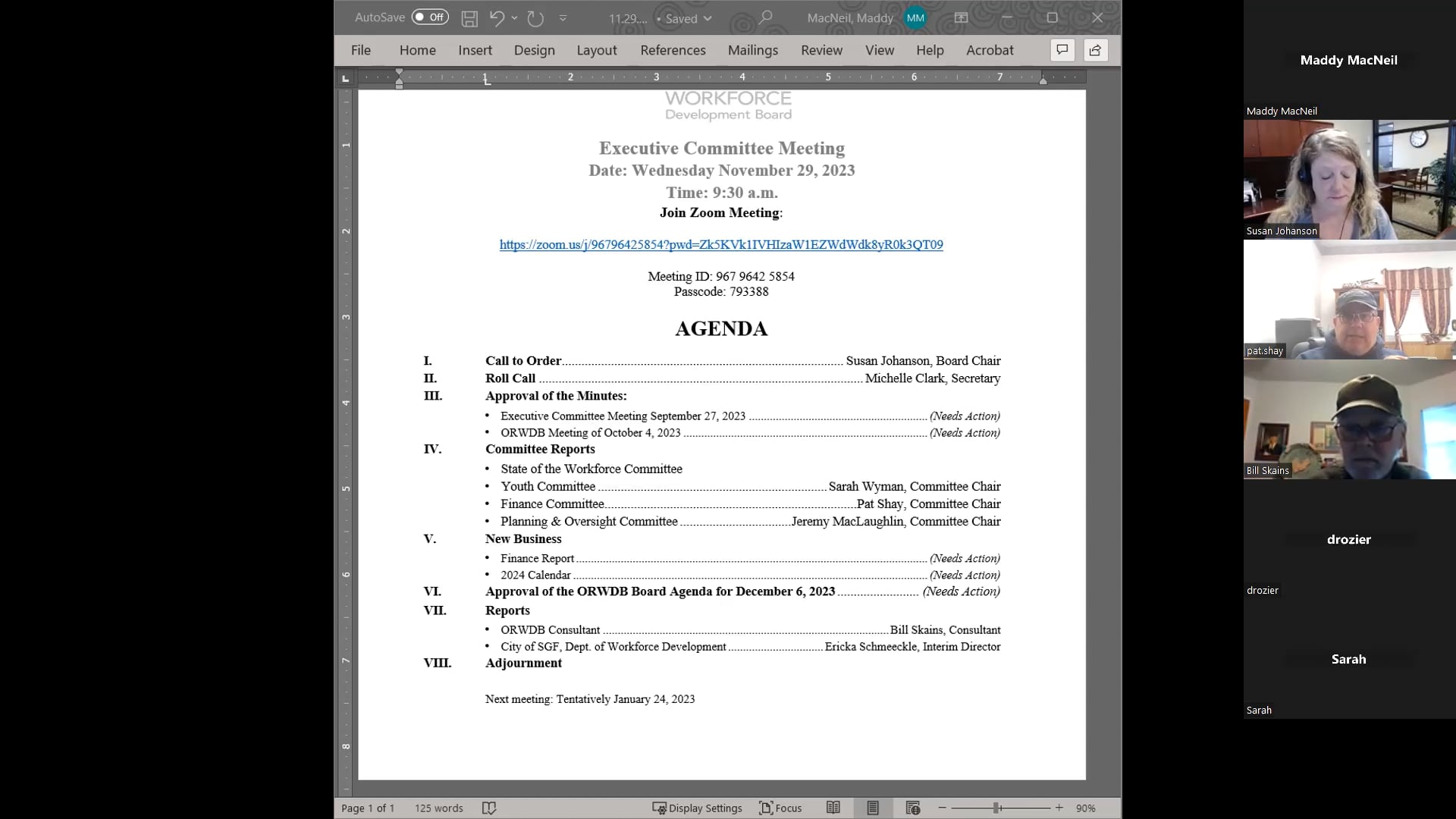 Executive Committee Meeting - November 29, 2023