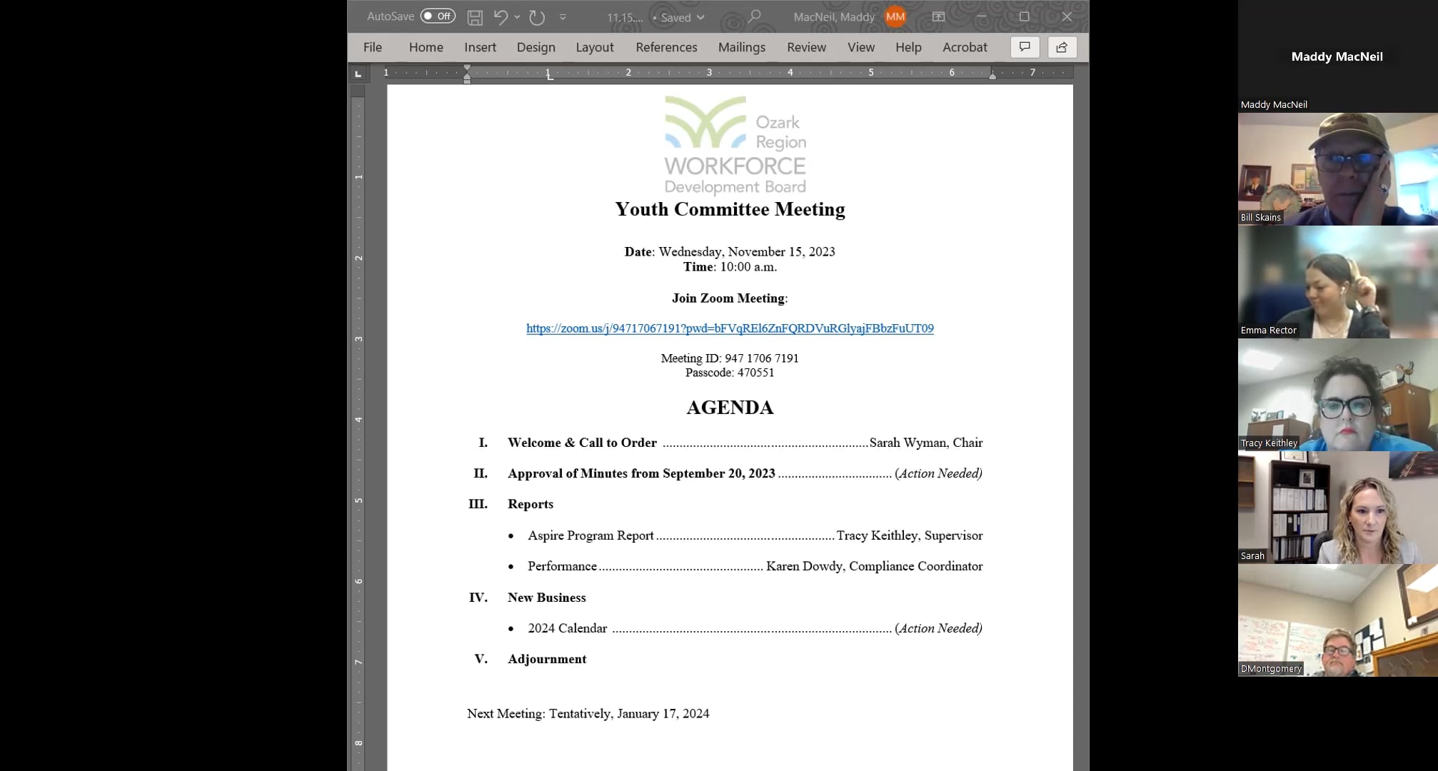 Youth Committee Meeting - November 15, 2023