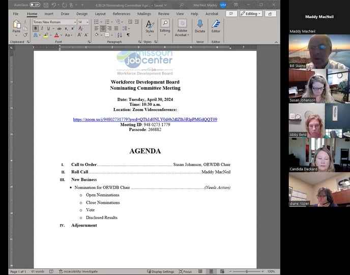 Nominating Committee Meeting - April 30, 2024