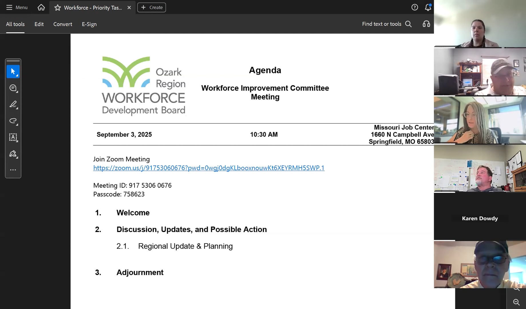 Workforce Improvement Committee Meeting - September 3, 2025
