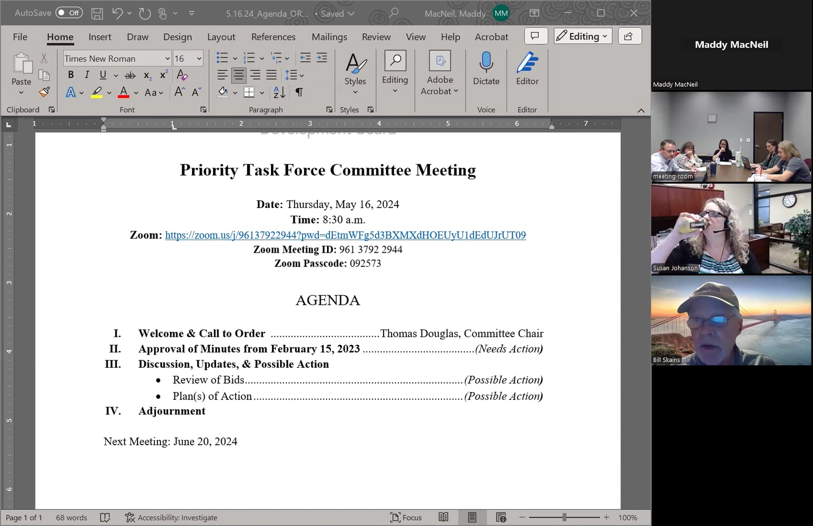 Priority Taskforce Committee Meeting - June 16, 2024