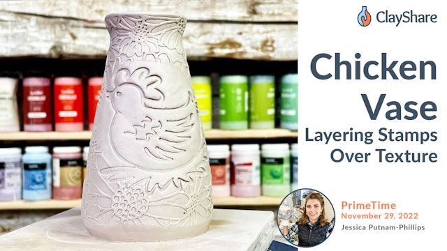 Chicken Vase: Layering Stamps Over Texture