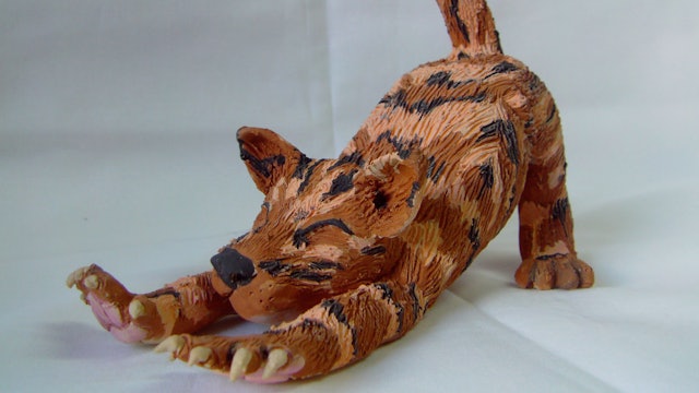 Stretching Kitty Sculpture