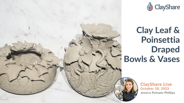 Clay Leaf & Poinsettia Draped Bowls & Vases