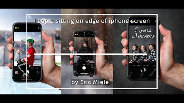 Miniature people sitting on the edge of an iPhone screen tutorial FEBRUARY 2022