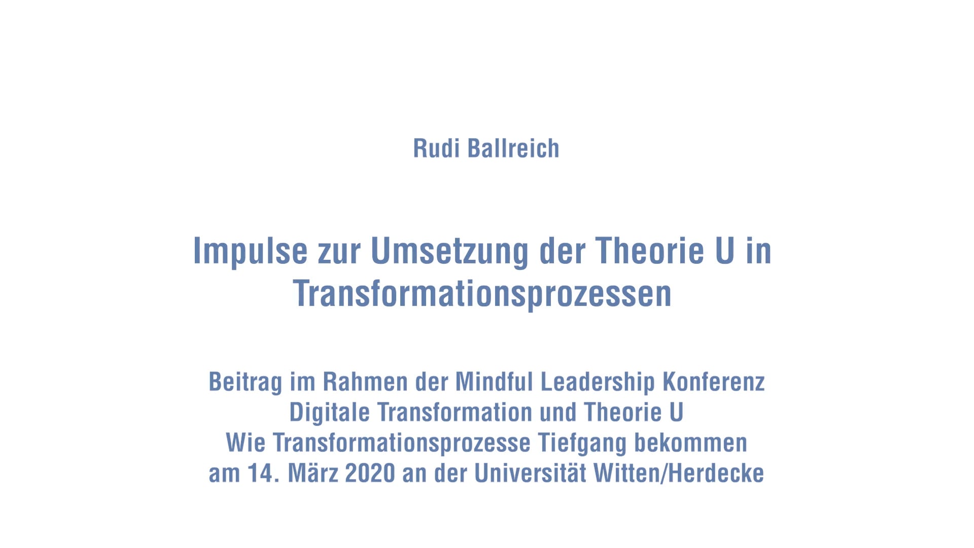 Impulse zur Umsetzung der Theorie U in Transformationsprozessen