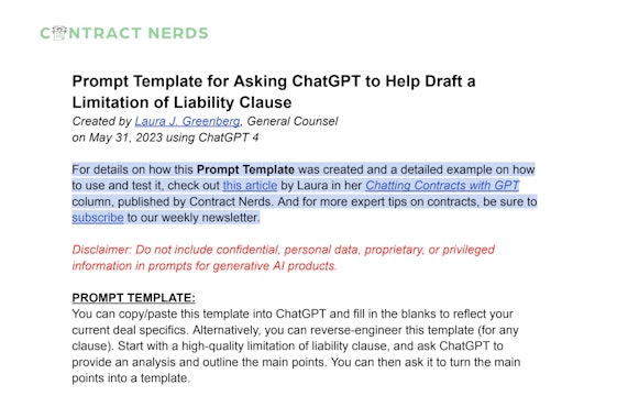 Free Bonus Content: ChatGPT Limitation of Liability Clause Prompt Template
