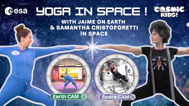 Astronaut does Cosmic Kids Yoga IN SP...