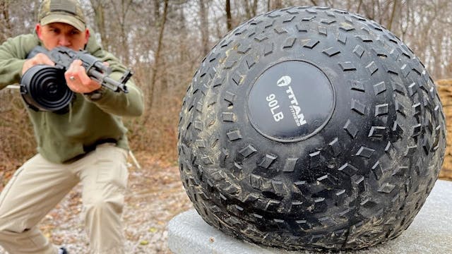 Full Auto AK-47 vs Slam Ball (90 lbs!...