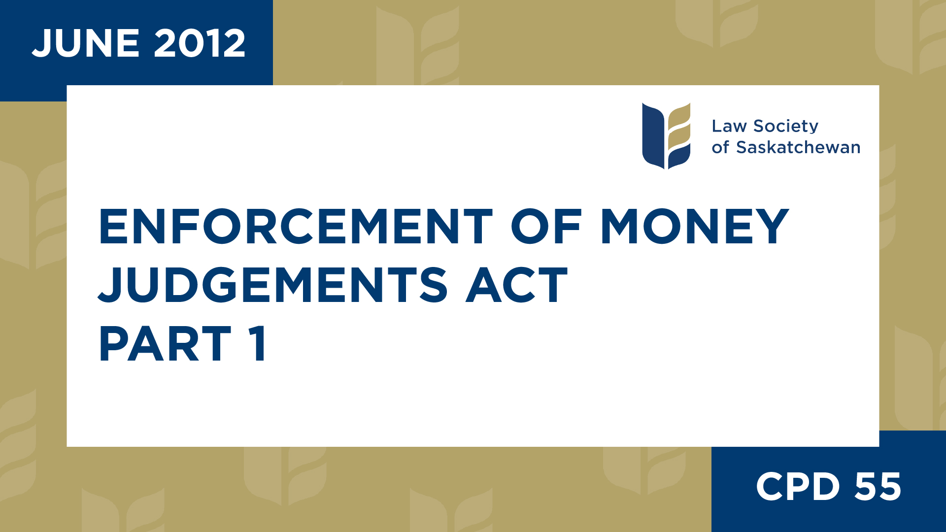 CPD 55 - Enforcement of Money Judgements Act Part 1: Overview (June 20, 2012)