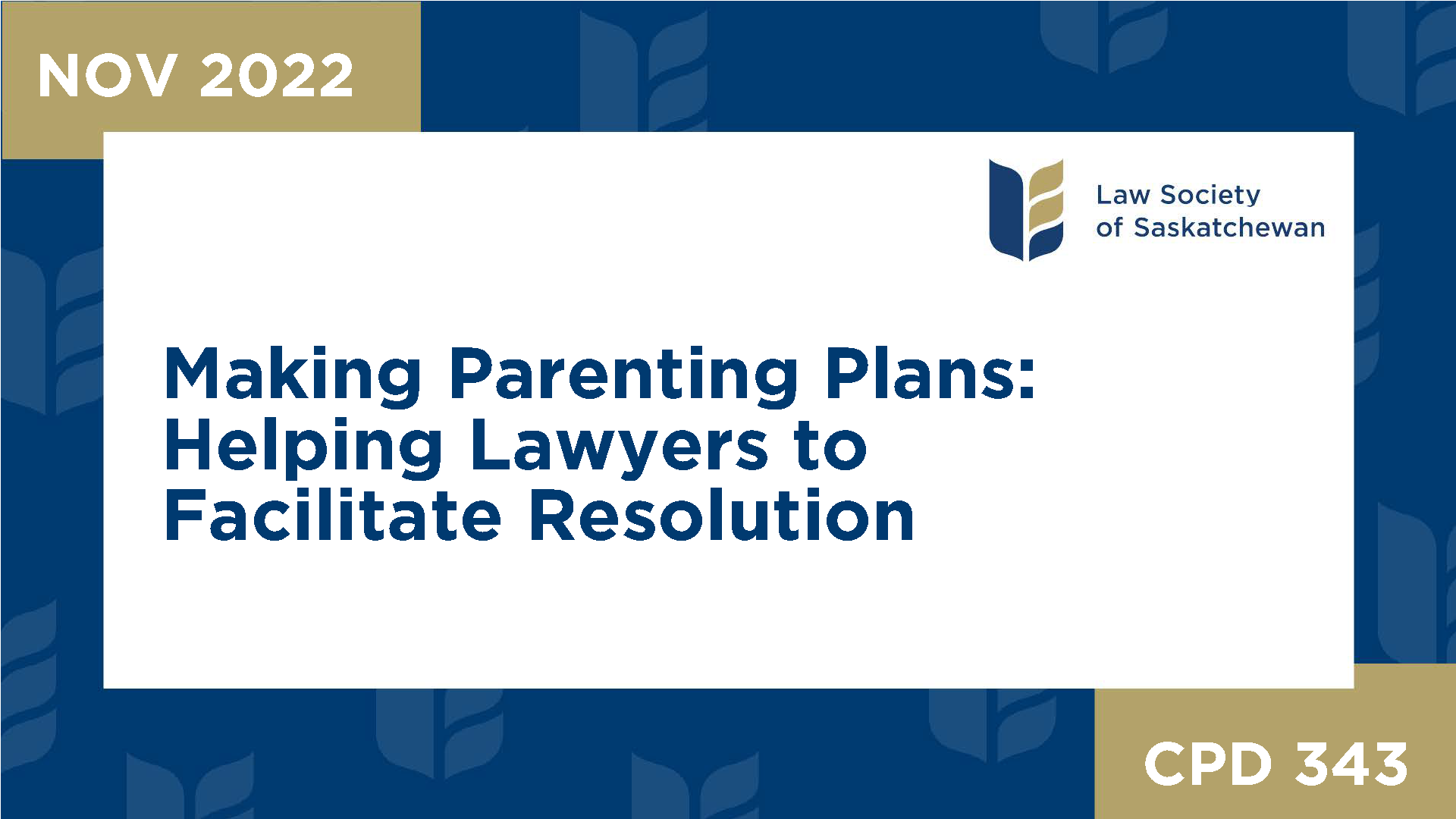 CPD 343 - Making Parenting Plans: Helping Lawyers to Facilitate Resolution