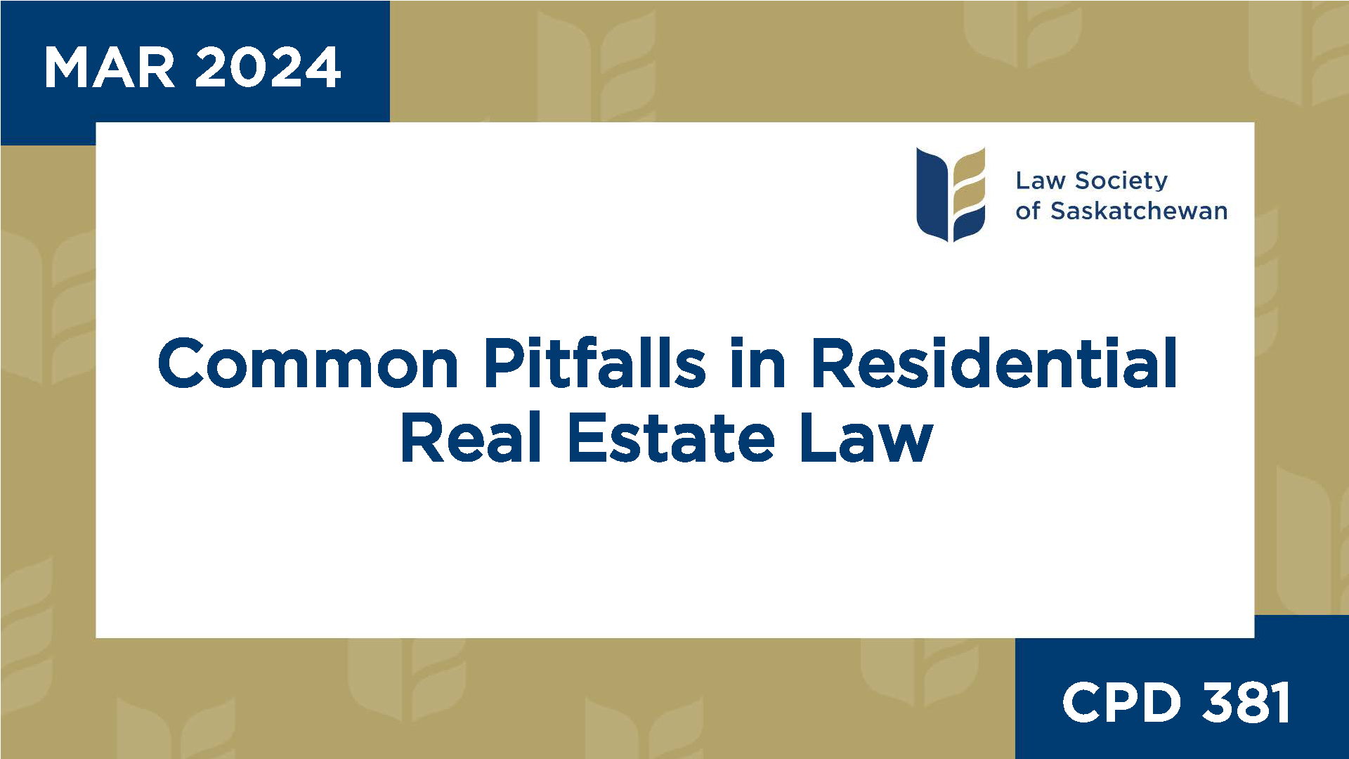 CPD 381 - Common Pitfalls in Residential Real Estate Law