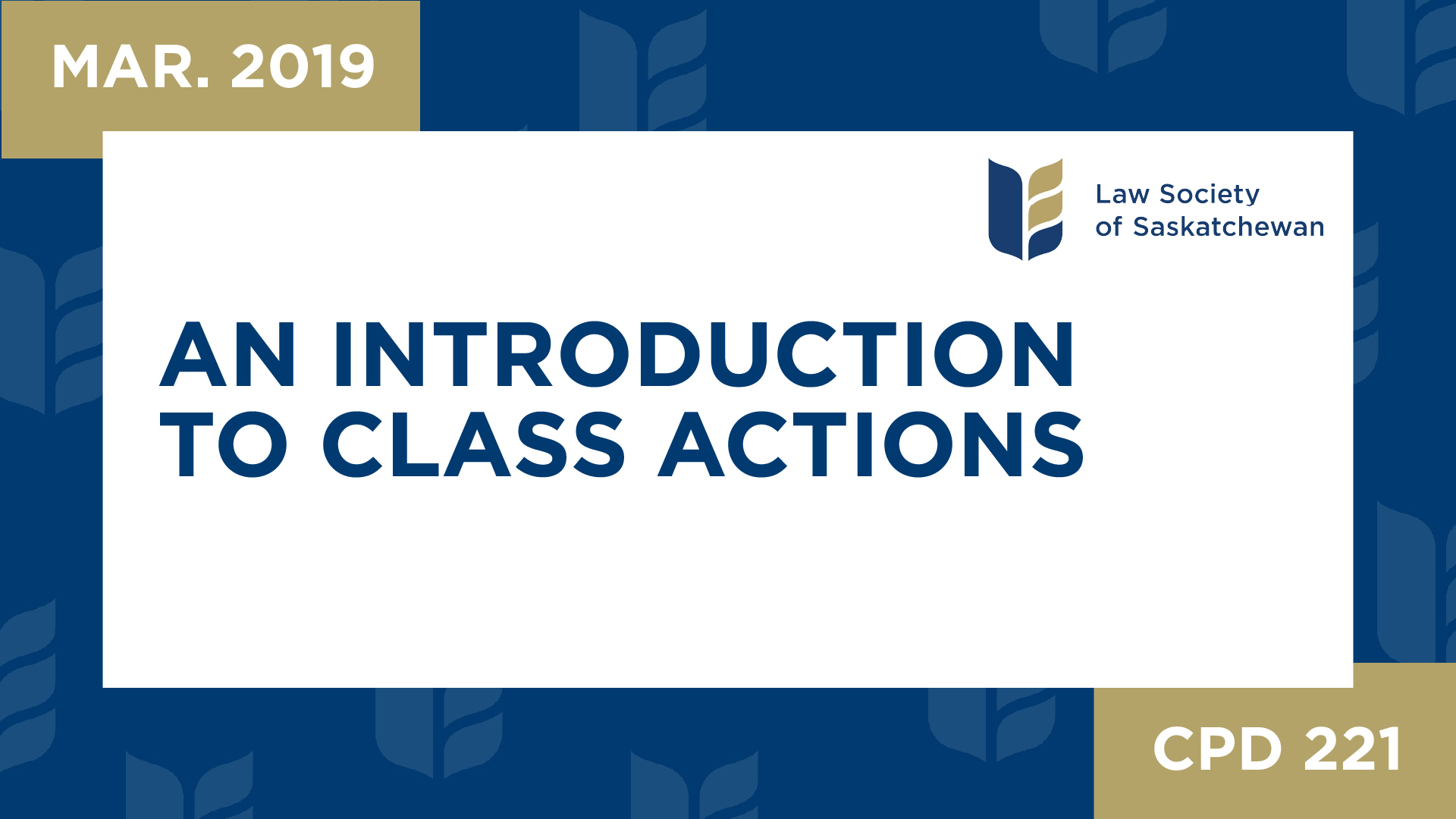 CPD 221 - An Introduction to Class Actions