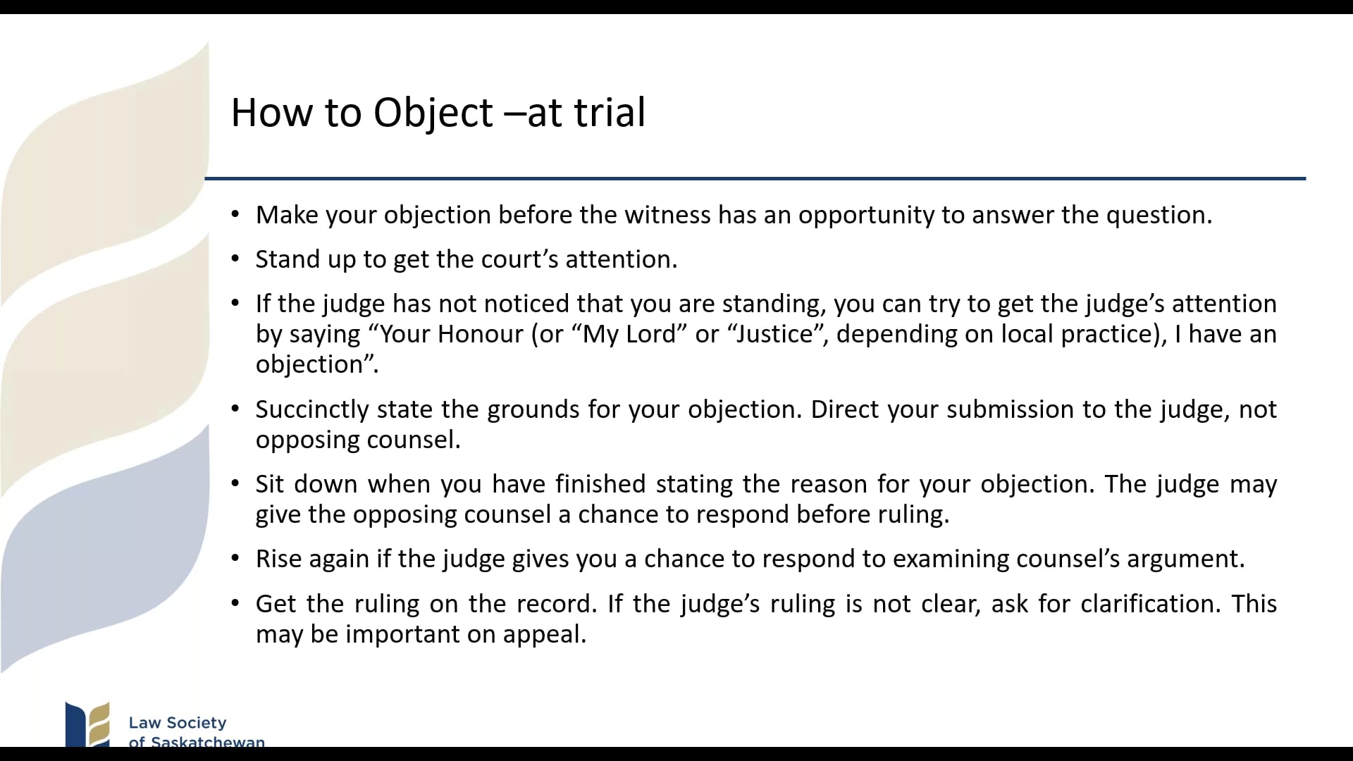 CPD 292 - Saskatchewan Objections Cheat Sheet