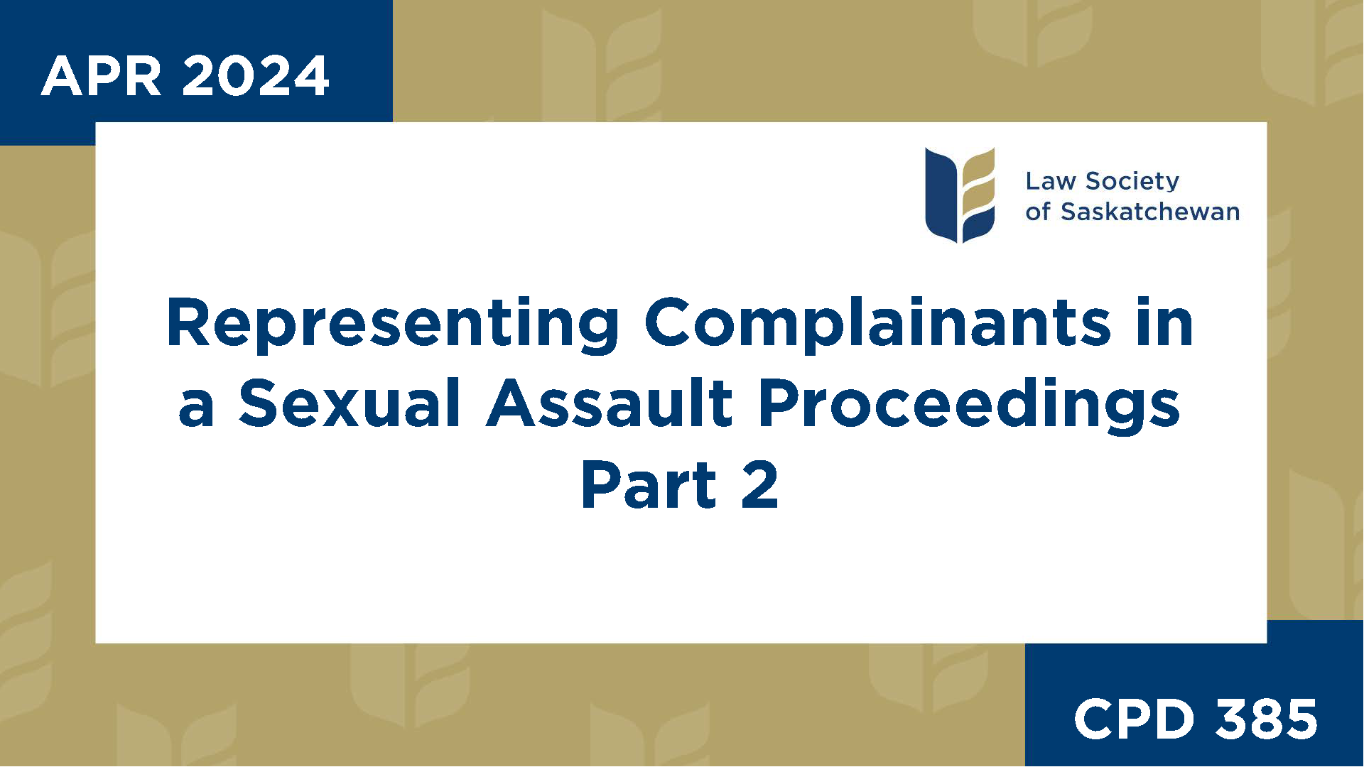 CPD 385 - Representing Complainants in Sexual Assault Proceedings, Part 2