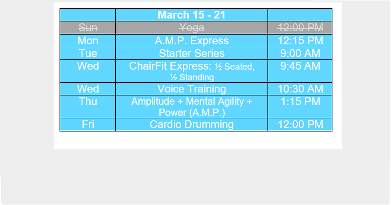 Live Workout Schedule