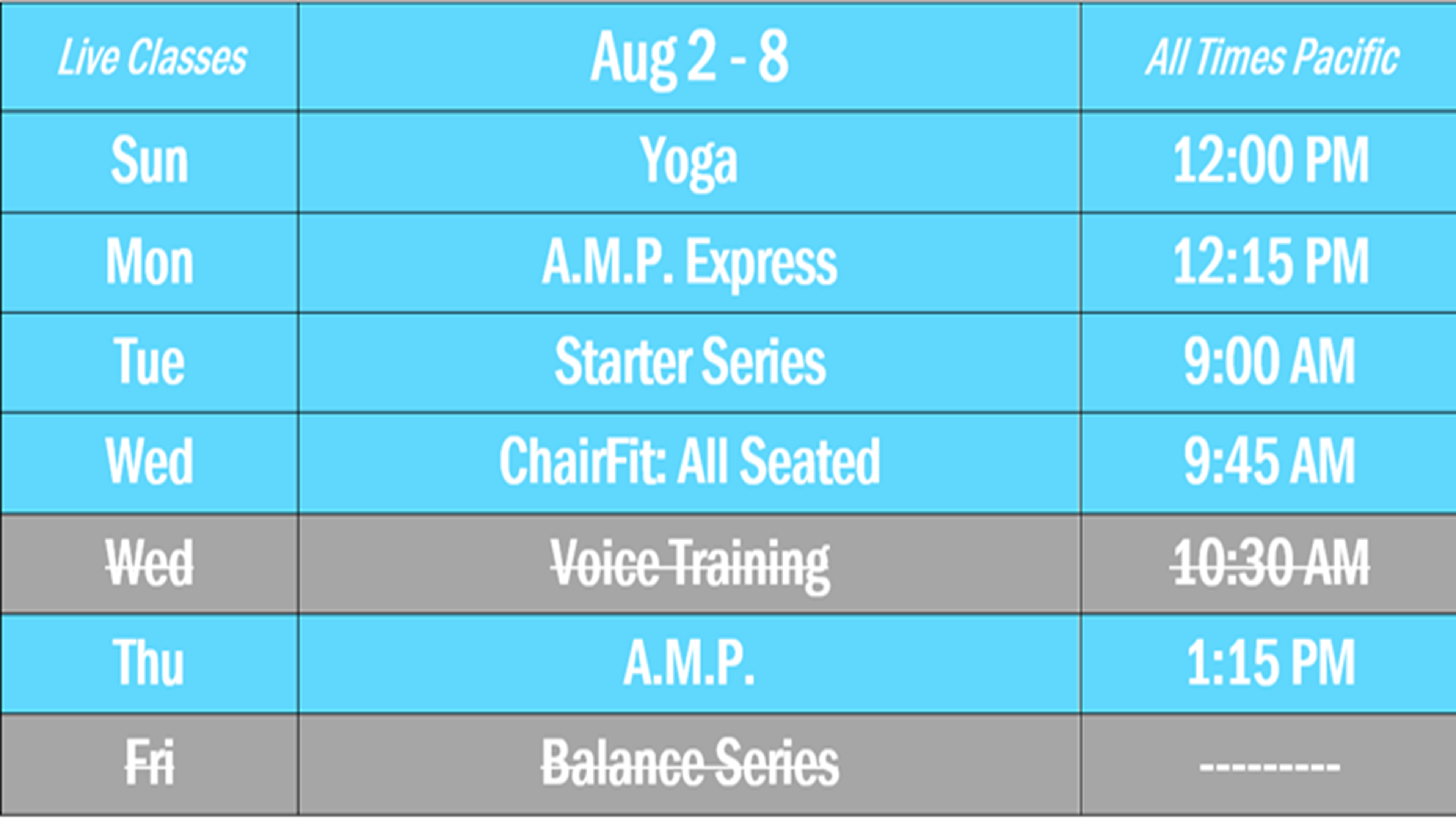 Live Workout Schedule