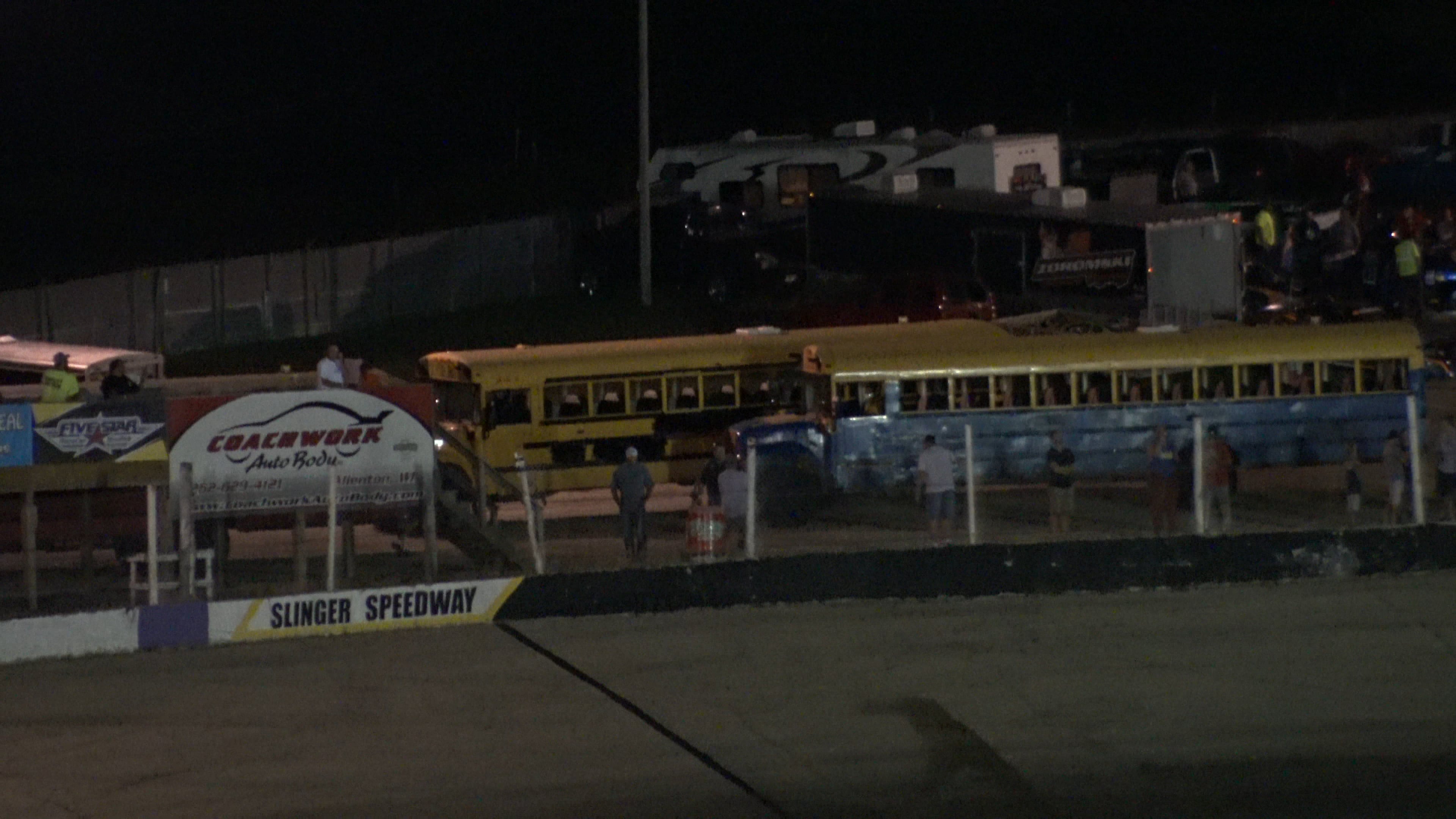 Slinger SpeedwayFireFighter School Bus Figure 8 Race July 14 2019