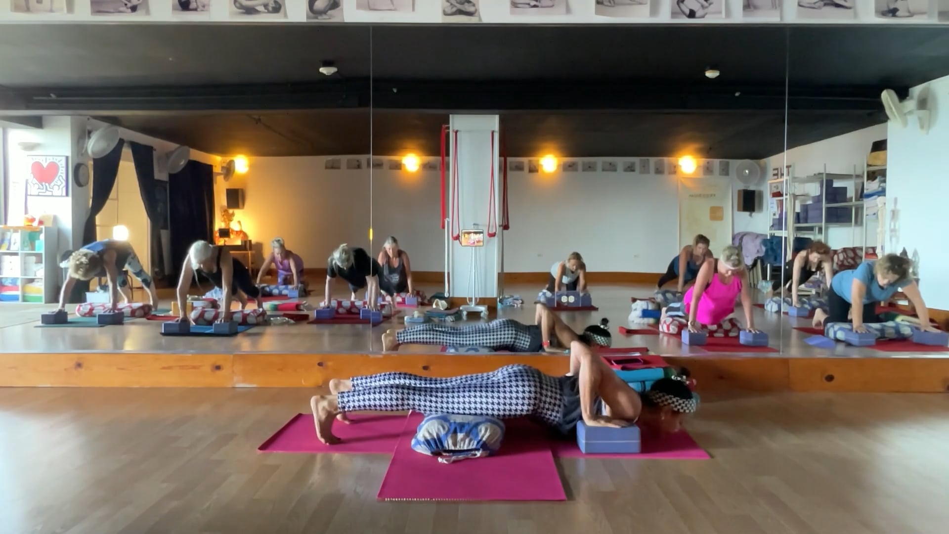 3-12-25 Iyengar Yoga: GET STRONG!!!  Binding the middle thigh with a strap.